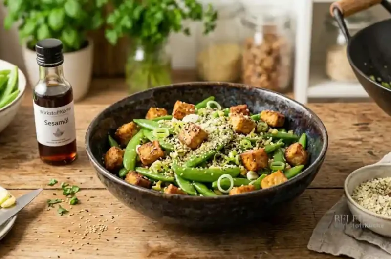 Rezept Wok Zuckererbsen mit Crunchy Tofu & Hanfsamen