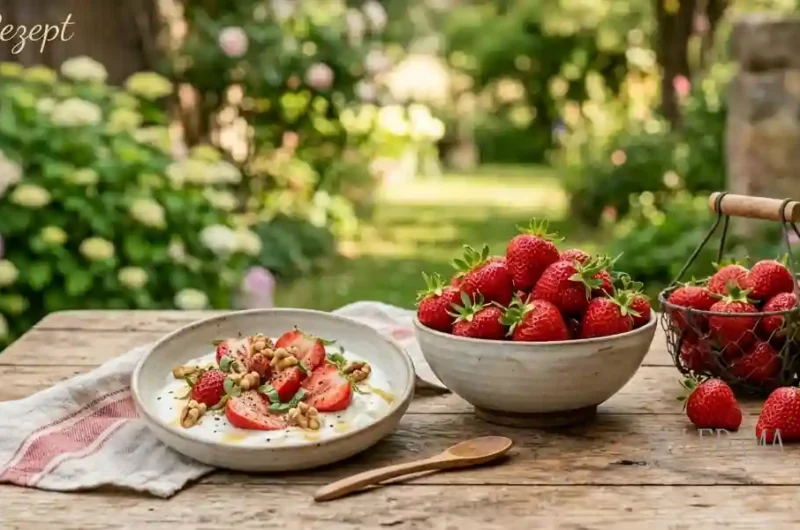 Rezept Erdbeer-Basilikum-Bowl mit Walnüssen
