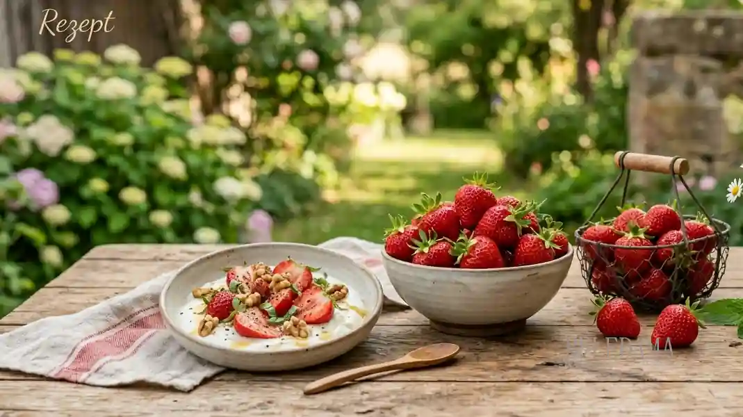 Erdbeer-Basilikum-Bowl mit Walnüssen
