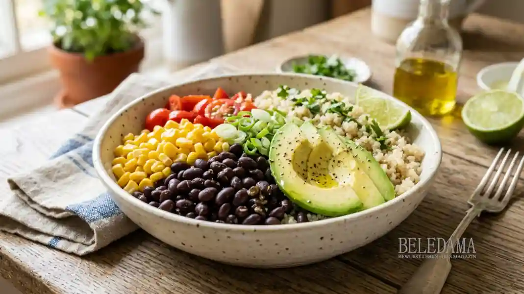 Quinoa-Bohnen Bowl mit Mais