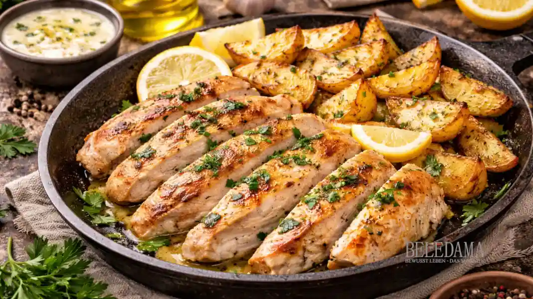 Zitronen-Hähnchen mit Ofenkartoffeln