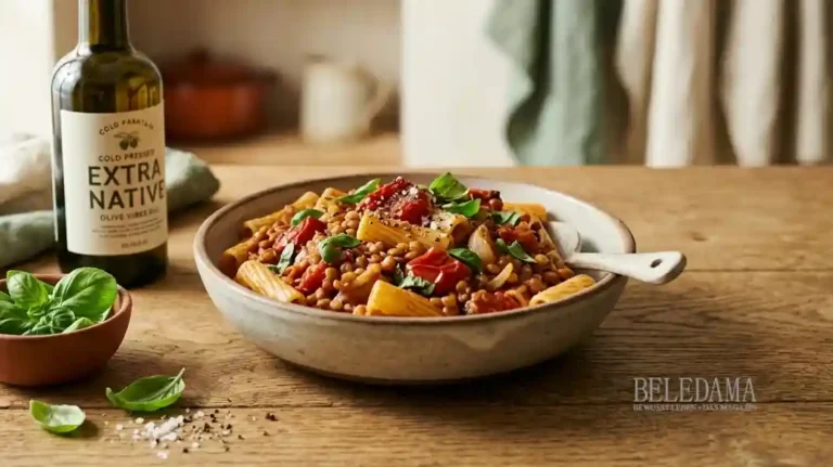 Geschmorte Tomaten-Linsen-Pasta: Der Bio-Booster