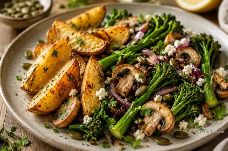 Rezept Gemüsepfanne mit Broccolini, Champignons und Kartoffel-Widgets